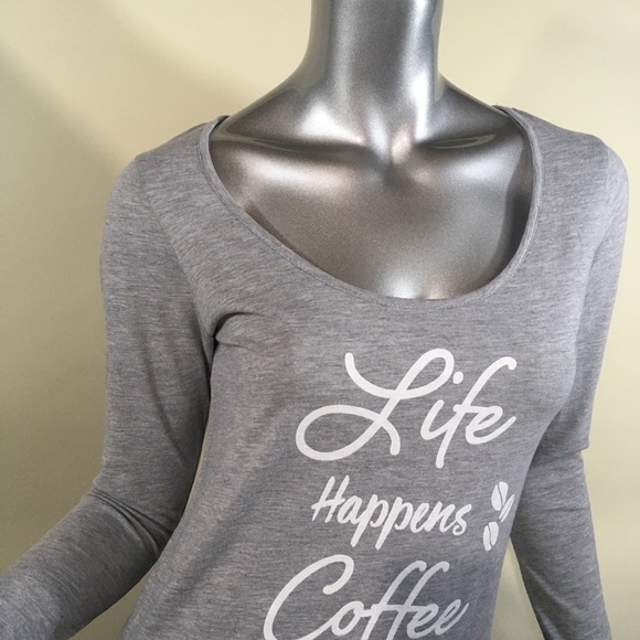 “Life Happens Coffee Helps” Long Sleeve Top New - Picture 3 of 9